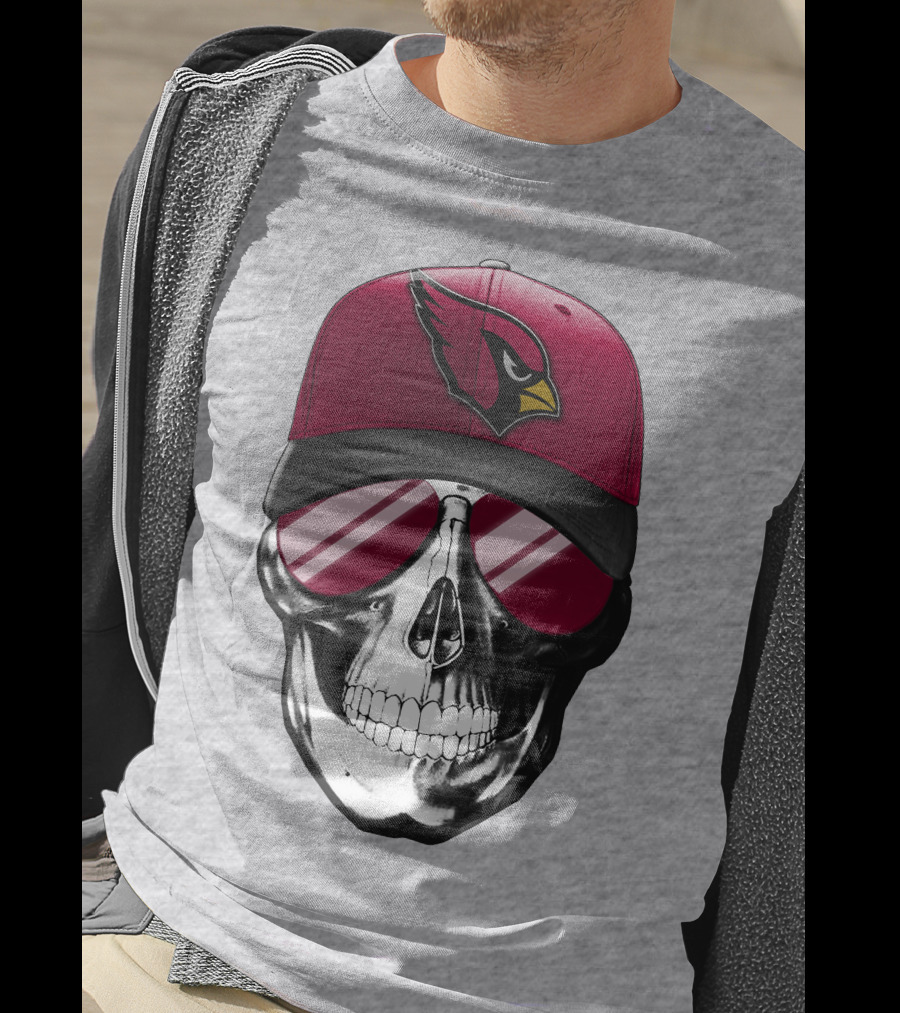 Skull V7 Arizona Cardinals Logo Hat And Sunglasses T-Shirt