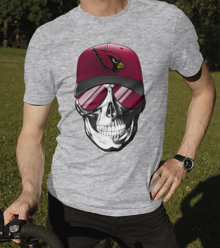 Skull V7 Arizona Cardinals Logo Hat And Sunglasses T-Shirt