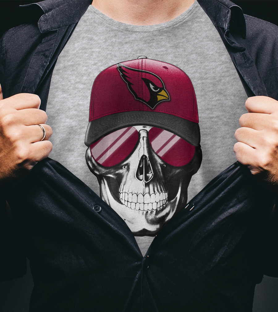 Skull V7 Arizona Cardinals Logo Hat And Sunglasses T-Shirt
