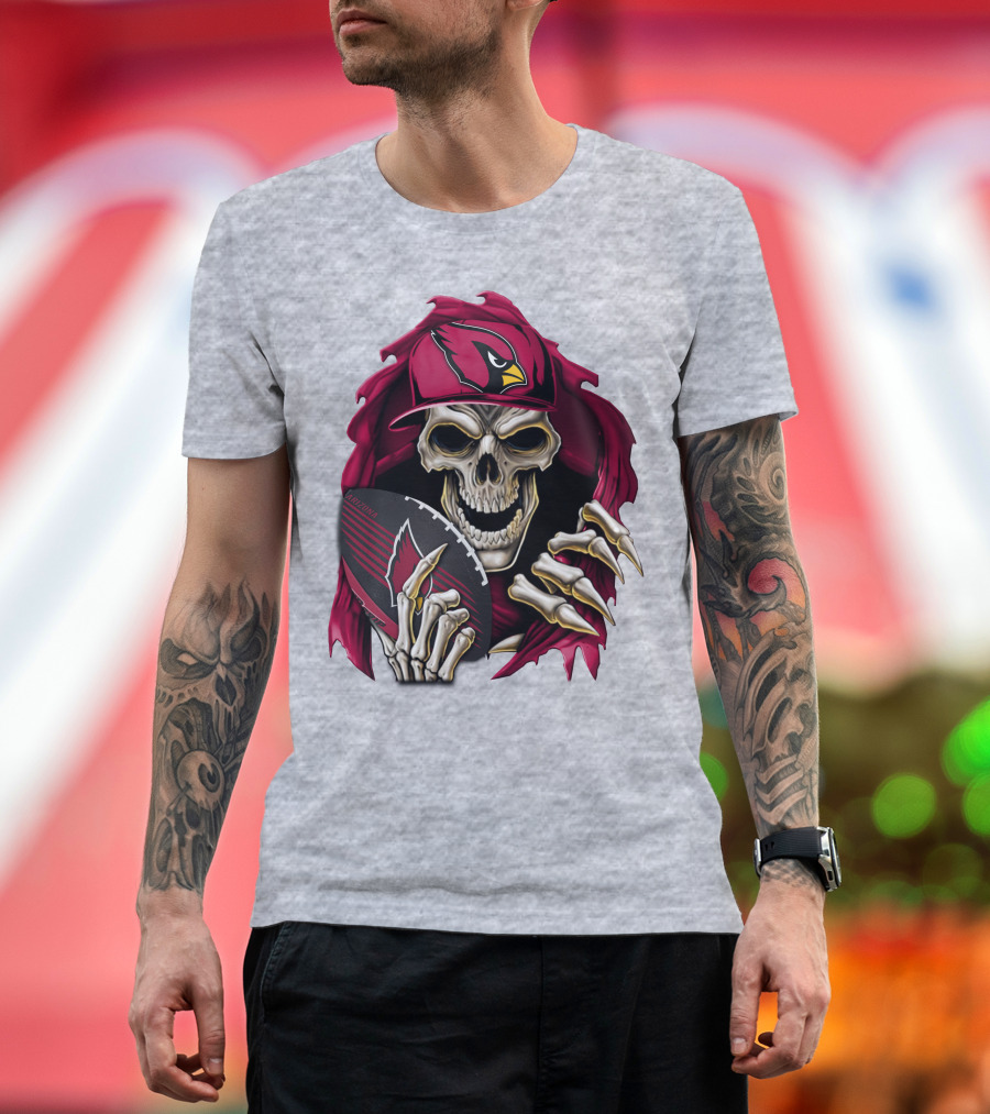 Arizona Cardinals Skeleton Skull Holding Football T-Shirt