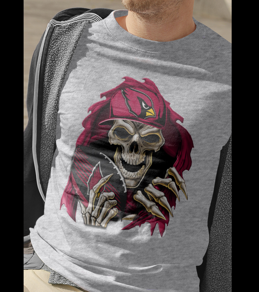 Arizona Cardinals Skeleton Skull Holding Football T-Shirt