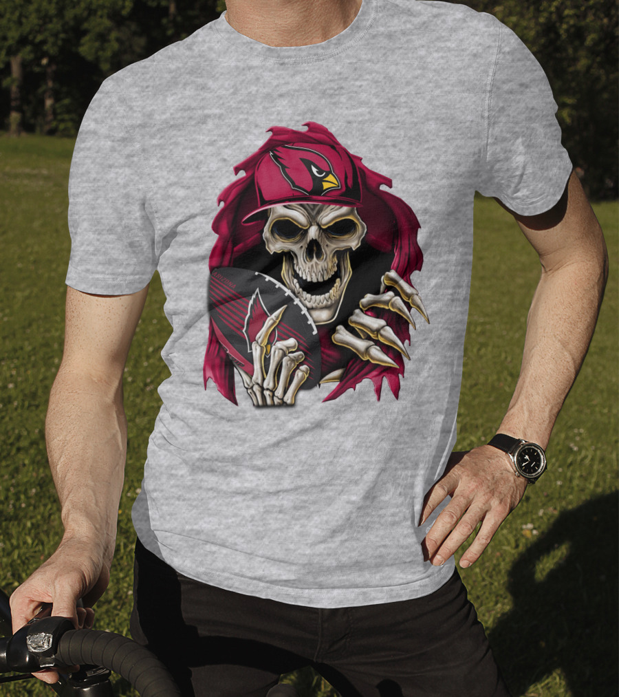 Arizona Cardinals Skeleton Skull Holding Football T-Shirt