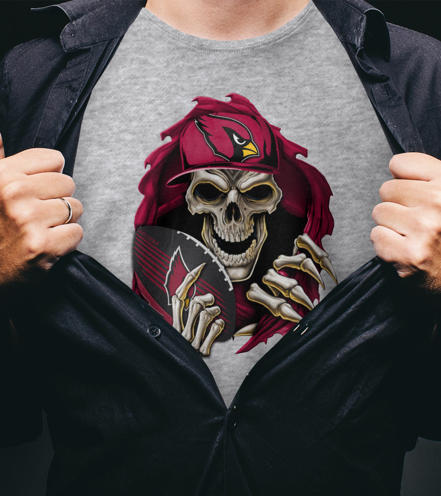 Arizona Cardinals Skeleton Skull Holding Football T-Shirt