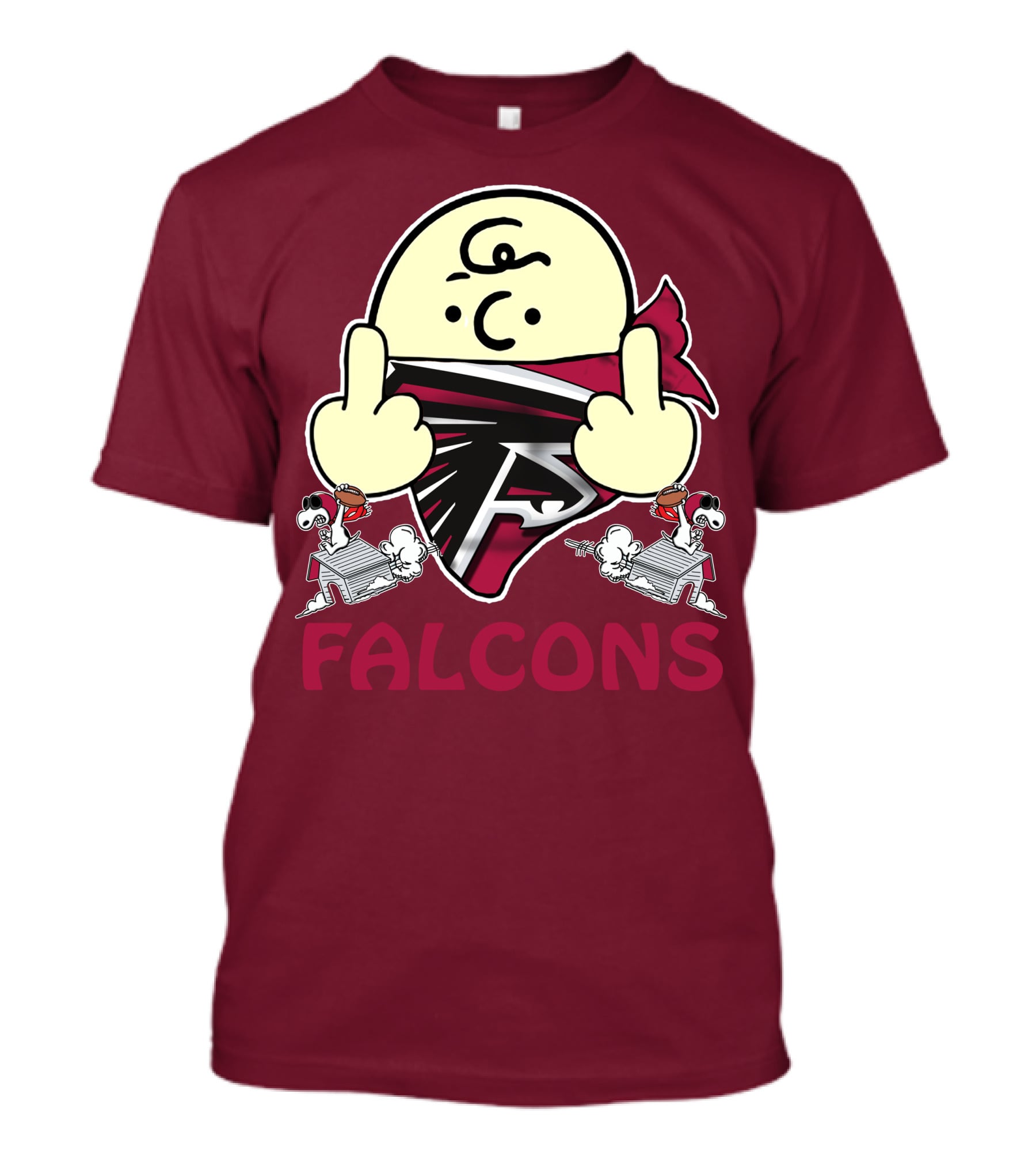 Atlanta Falcons F Symbol Peanuts Angry Charlie Middle Finger Snoopy Doghouse T-Shirt