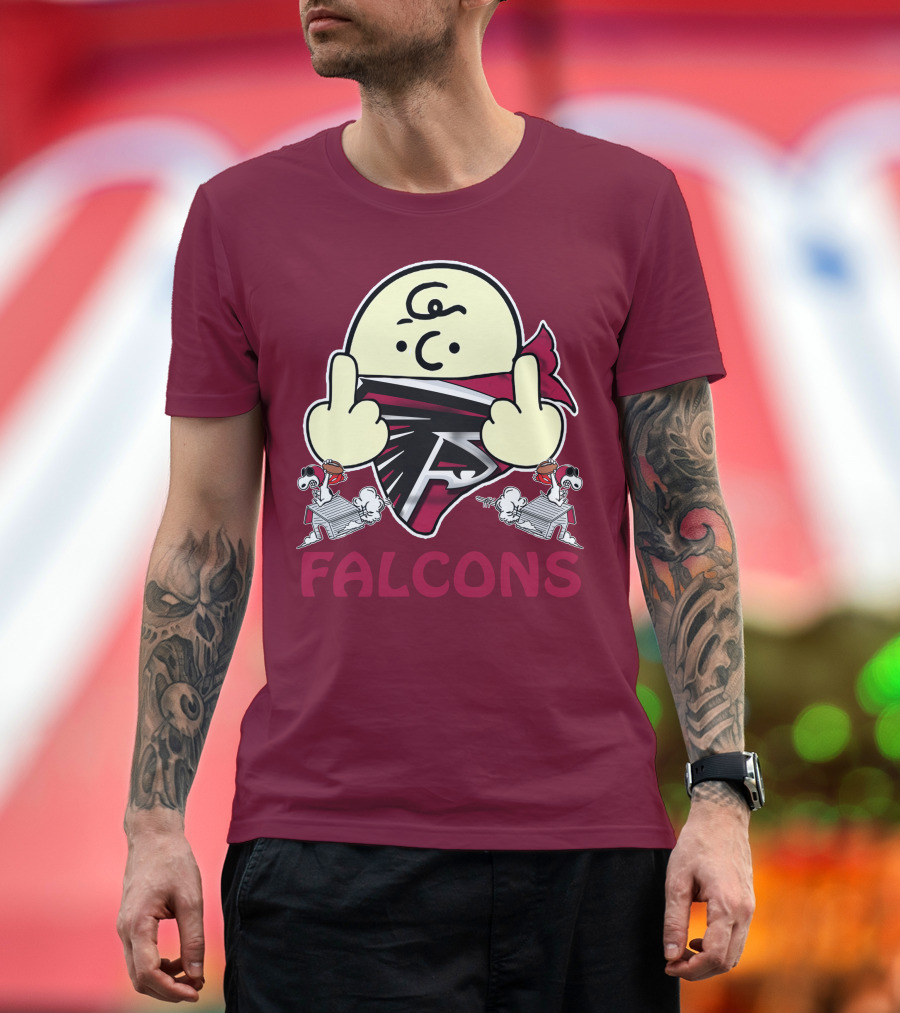 Atlanta Falcons F Symbol Peanuts Angry Charlie Middle Finger Snoopy Doghouse T-Shirt