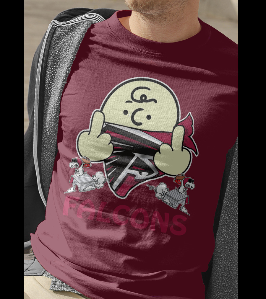 Atlanta Falcons F Symbol Peanuts Angry Charlie Middle Finger Snoopy Doghouse T-Shirt
