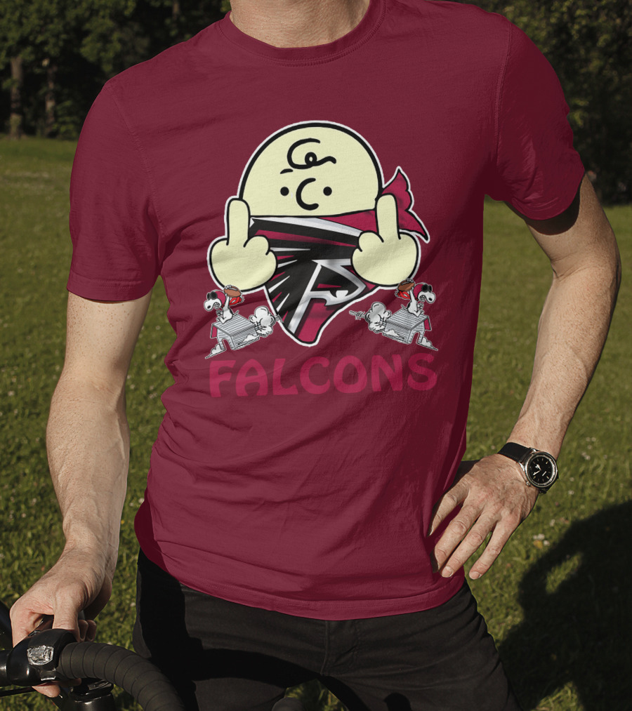 Atlanta Falcons F Symbol Peanuts Angry Charlie Middle Finger Snoopy Doghouse T-Shirt