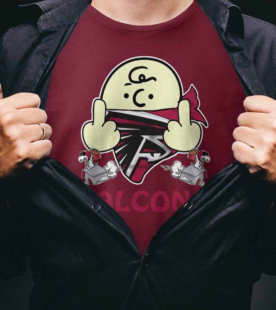 Atlanta Falcons F Symbol Peanuts Angry Charlie Middle Finger Snoopy Doghouse T-Shirt