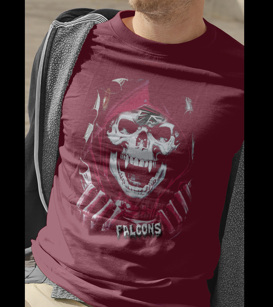 Atlanta Falcons Skull In Red Hood With Logo Elements T-Shirt