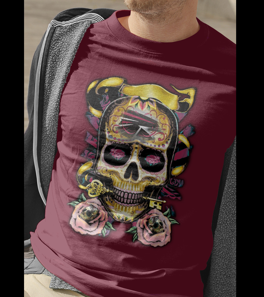 Atlanta Falcons Skull With Roses And Key T-Shirt