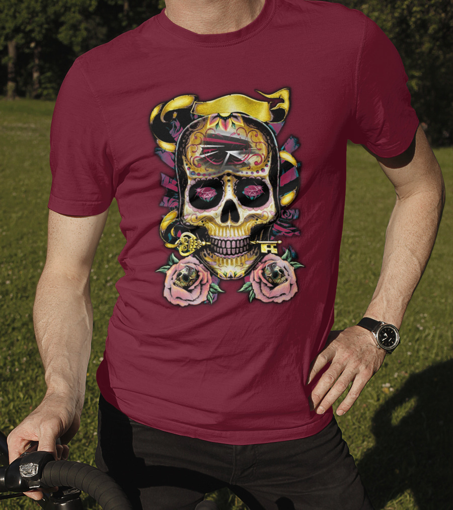 Atlanta Falcons Skull With Roses And Key T-Shirt
