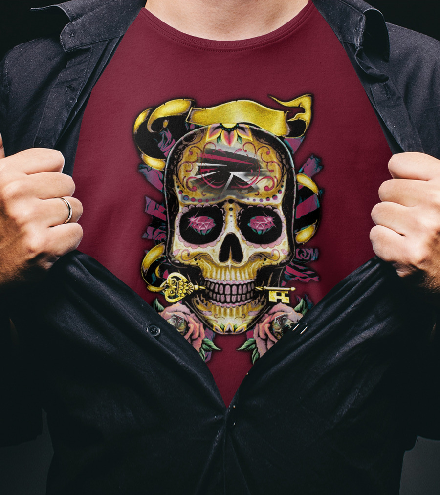 Atlanta Falcons Skull With Roses And Key T-Shirt