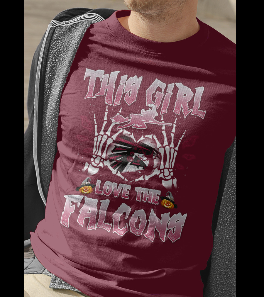 This Girl Love The Falcons Halloween Skeleton Hands Pumpkin T-Shirt