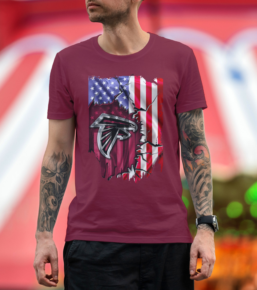 American Flag With Atlanta Falcons Logo And Cracked Design Mix T-Shirt