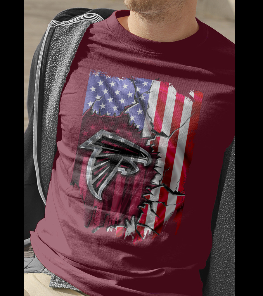 American Flag With Atlanta Falcons Logo And Cracked Design Mix T-Shirt