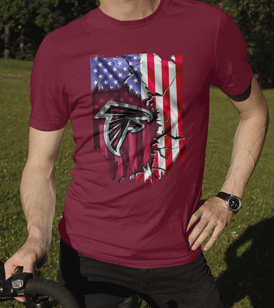 American Flag With Atlanta Falcons Logo And Cracked Design Mix T-Shirt