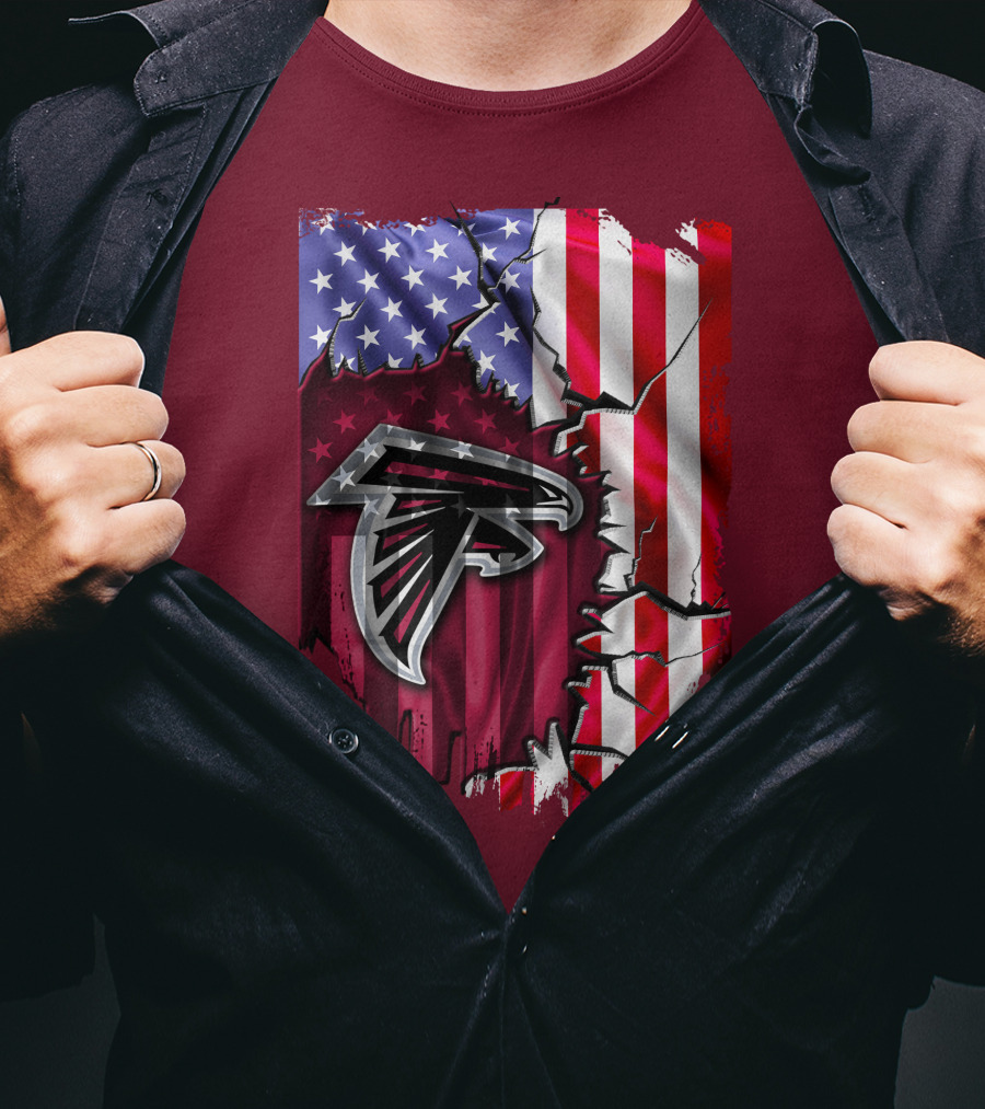 American Flag With Atlanta Falcons Logo And Cracked Design Mix T-Shirt