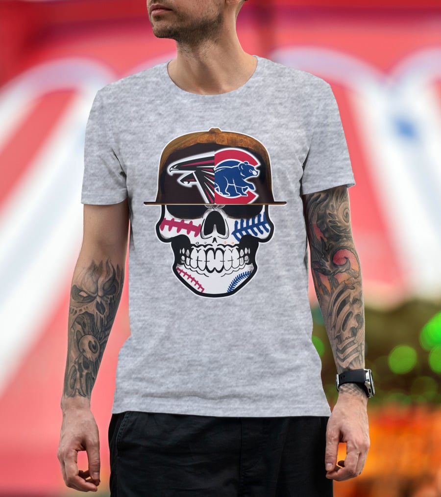 Atlanta Falcons Chicago Cubs Skull Hat T-Shirt