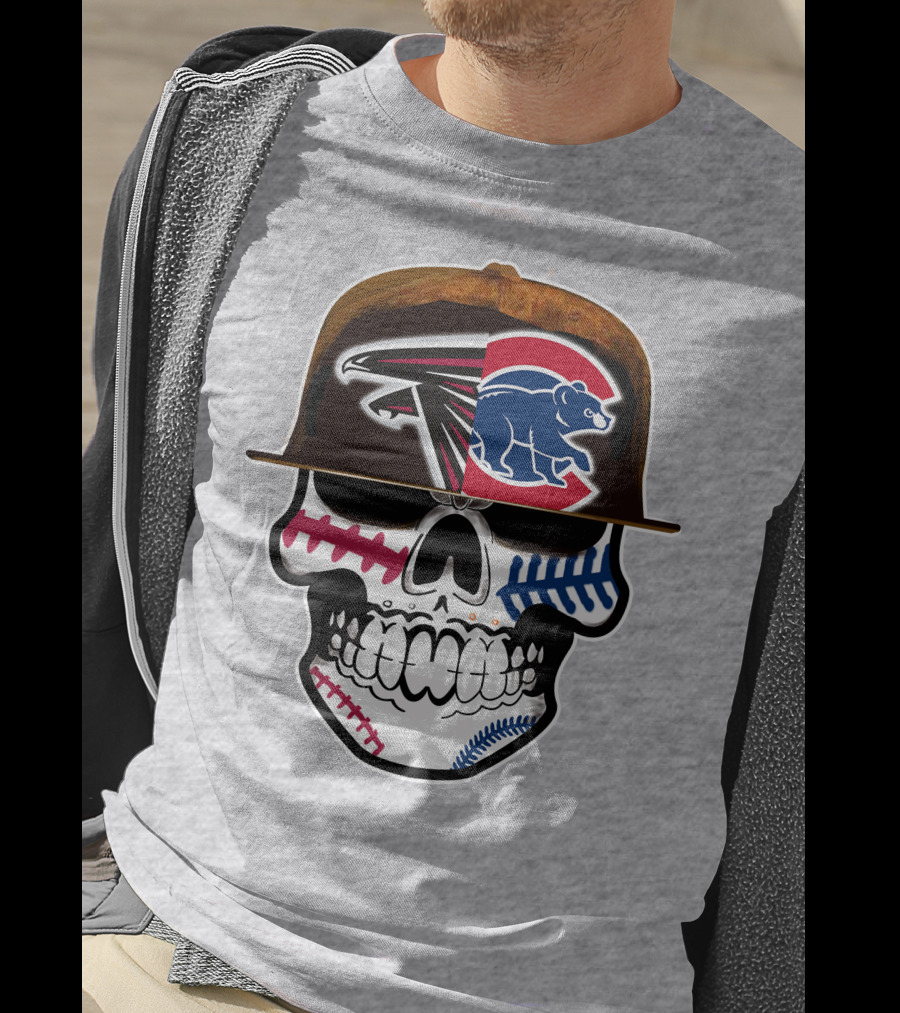 Atlanta Falcons Chicago Cubs Skull Hat T-Shirt
