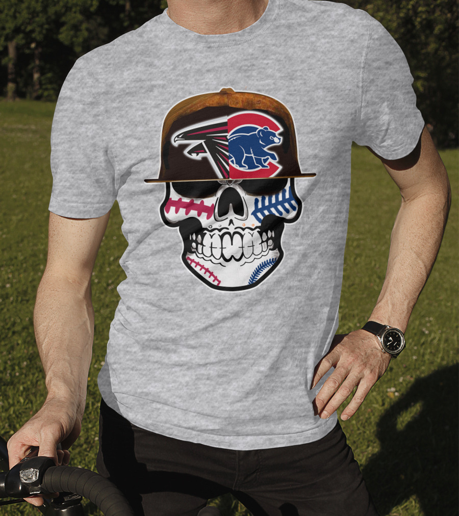 Atlanta Falcons Chicago Cubs Skull Hat T-Shirt