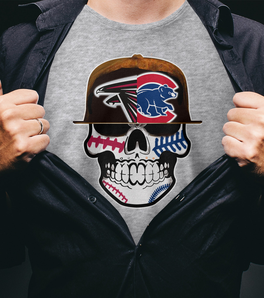 Atlanta Falcons Chicago Cubs Skull Hat T-Shirt