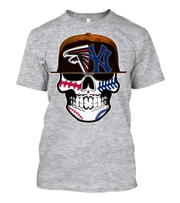 Atlanta Falcons New York Yankees Skull Baseball Football Fusion T-Shirt