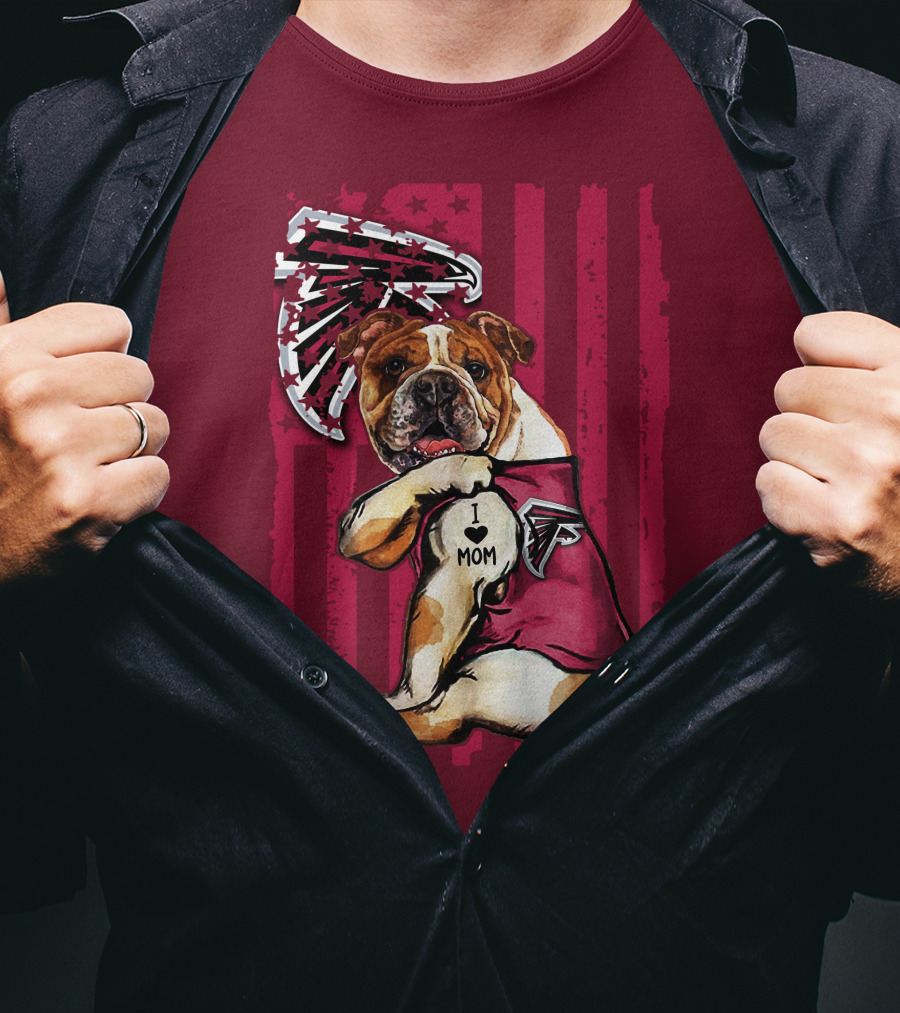 Bulldog Atlanta Falcons I Love Mom Patriotic T-Shirt