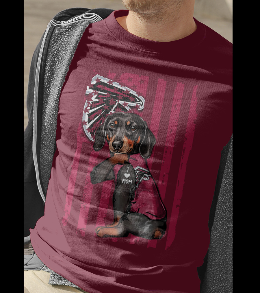 Dachshund I Love Mom Atlanta Falcons Flag T-Shirt