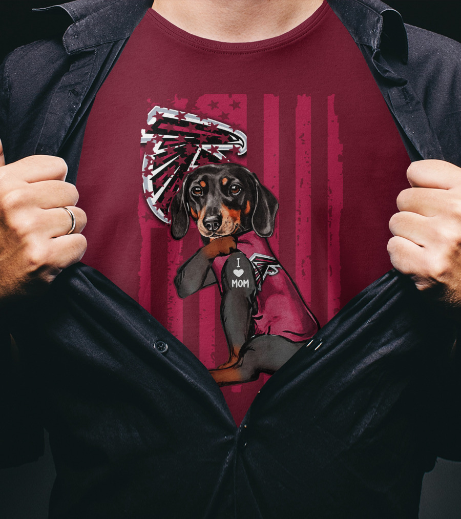 Dachshund I Love Mom Atlanta Falcons Flag T-Shirt