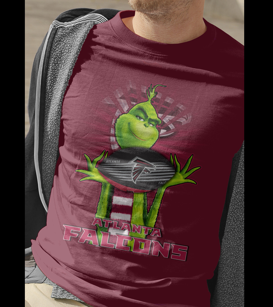 Grinch Holding Atlanta Falcons Football With Scarf T-Shirt