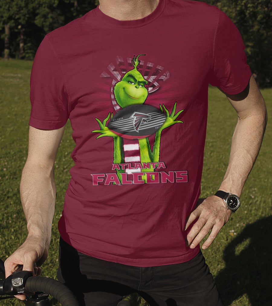 Grinch Holding Atlanta Falcons Football With Scarf T-Shirt