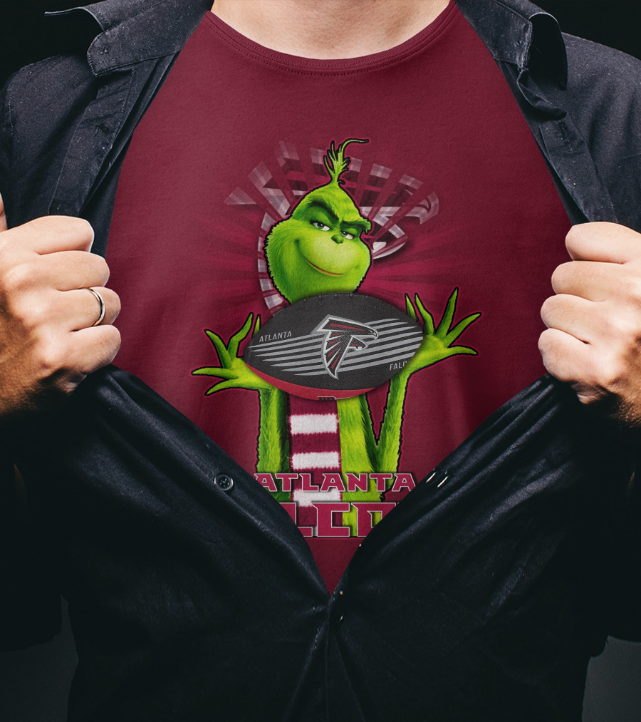 Grinch Holding Atlanta Falcons Football With Scarf T-Shirt