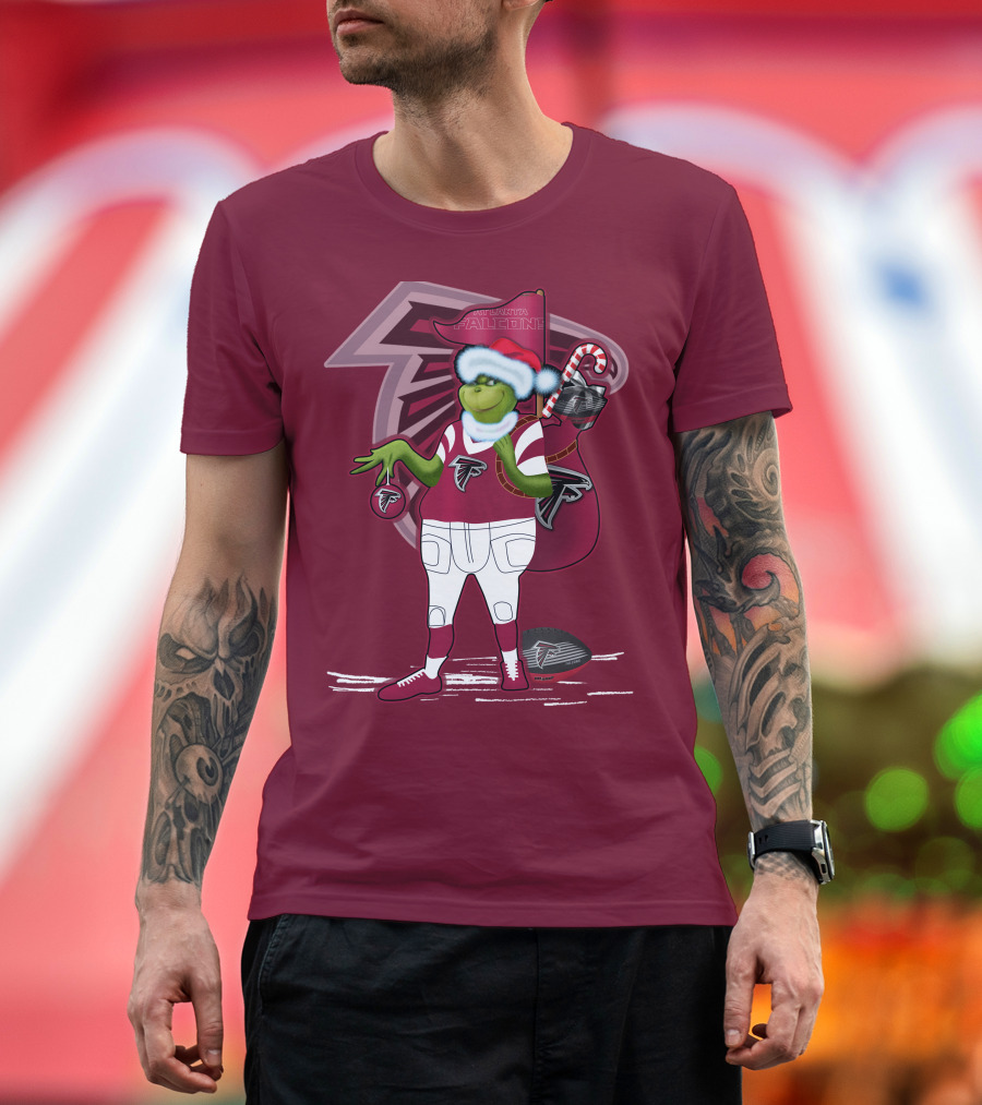 Grinchxmas Atlanta Falcons Holiday Santa Hat Christmas Sports Team T-Shirt