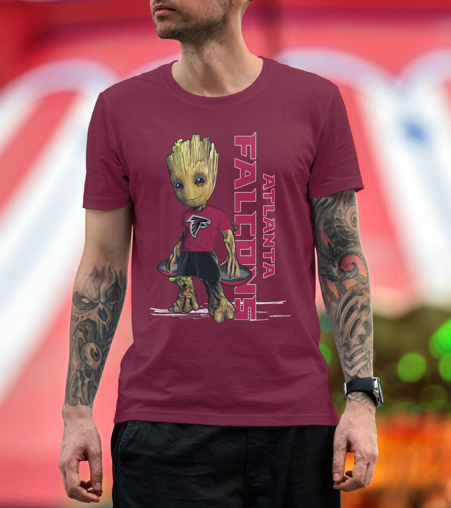 Groot Atlanta Falcons Fan Character Holding Atlanta Falcons T-Shirt