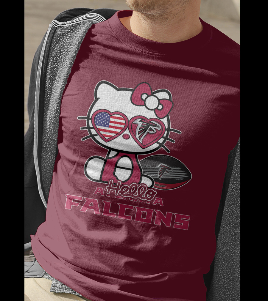 Hello Kitty Atlanta Falcons American Flag Football T-Shirt