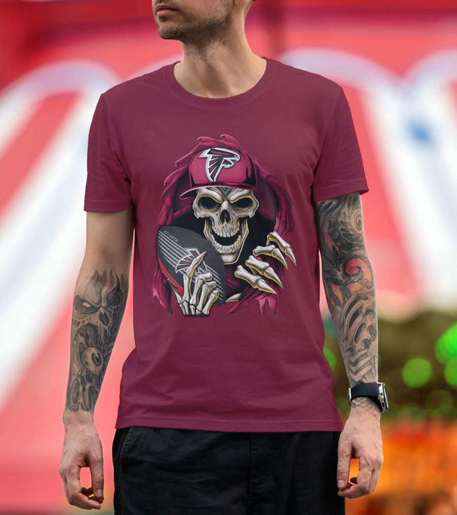 Skullbong Atlanta Falcons Skeleton with Football and Cap T-Shirt