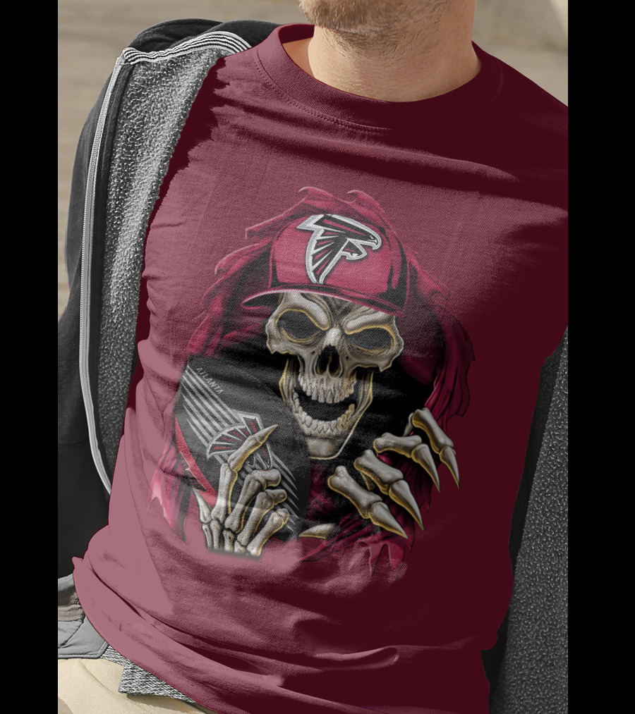 Skullbong Atlanta Falcons Skeleton With Football And Cap T-Shirt
