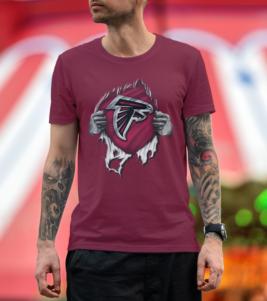 Torn Atlanta Falcons Logo with Hands Emerging T-Shirt
