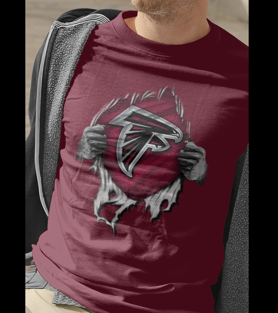 Torn Atlanta Falcons Logo With Hands Emerging T-Shirt