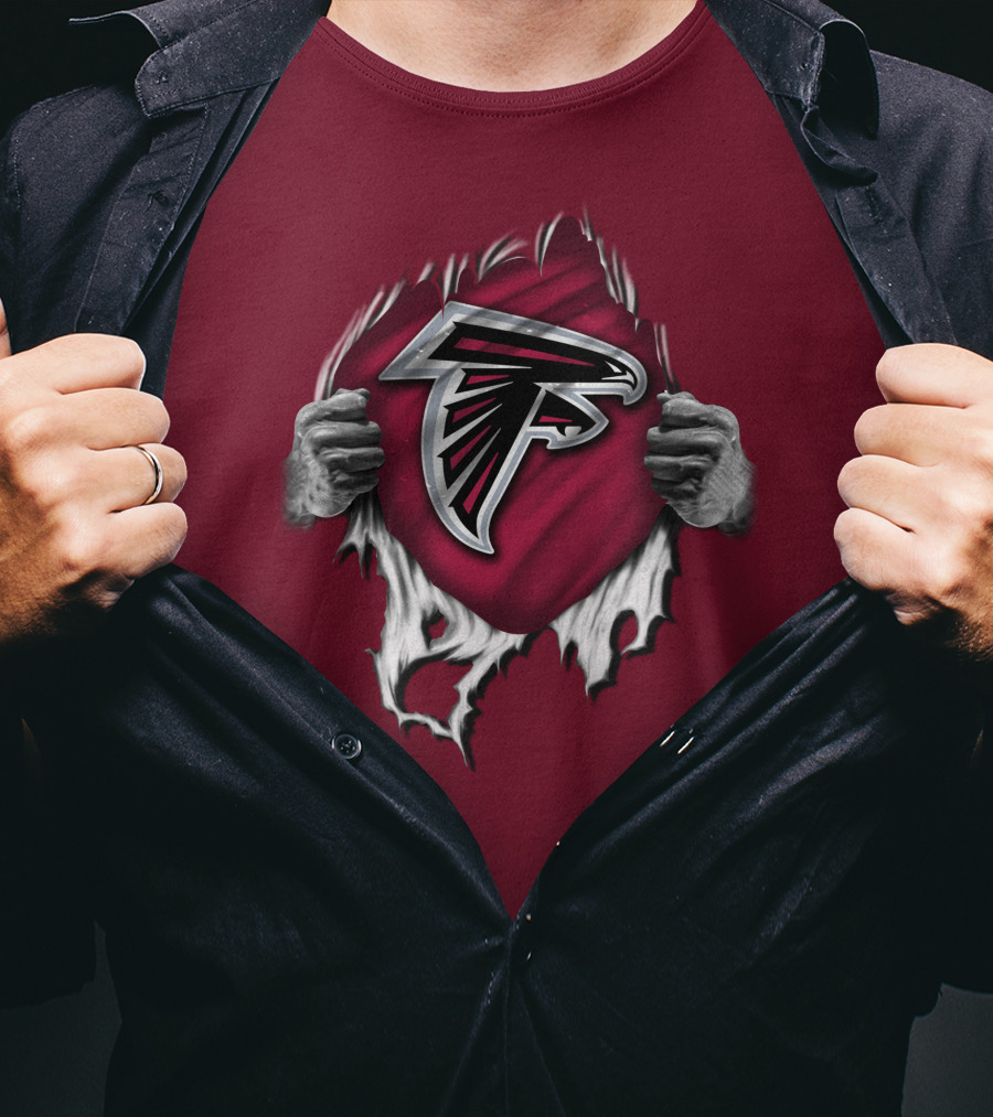Torn Atlanta Falcons Logo With Hands Emerging T-Shirt