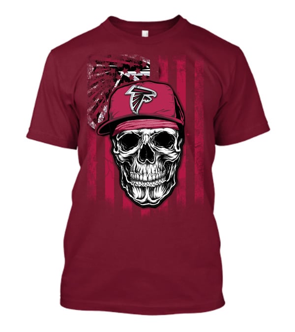 Skull V1 Atlanta Falcons Cap With Falcons Logo And Grunge Stripes T-Shirt