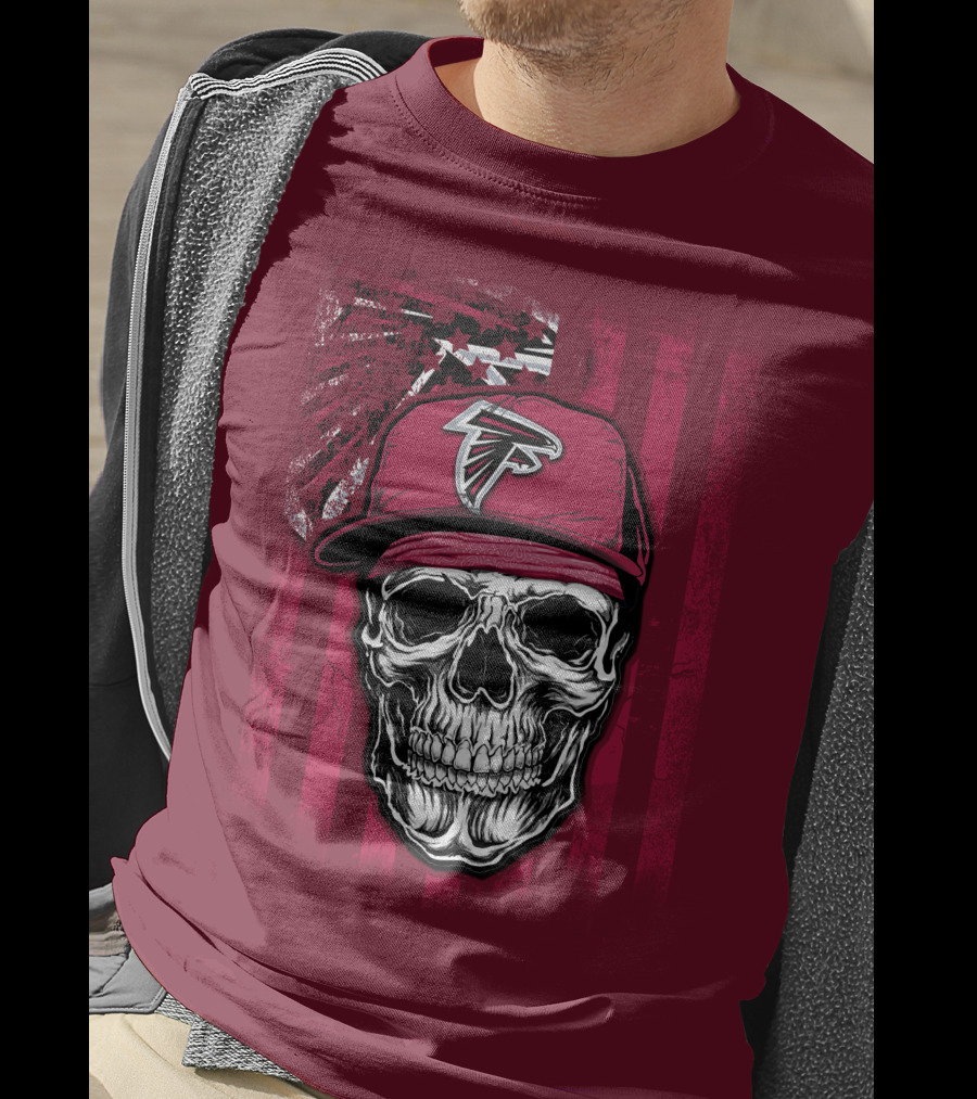 Skull V1 Atlanta Falcons Cap With Falcons Logo And Grunge Stripes T-Shirt