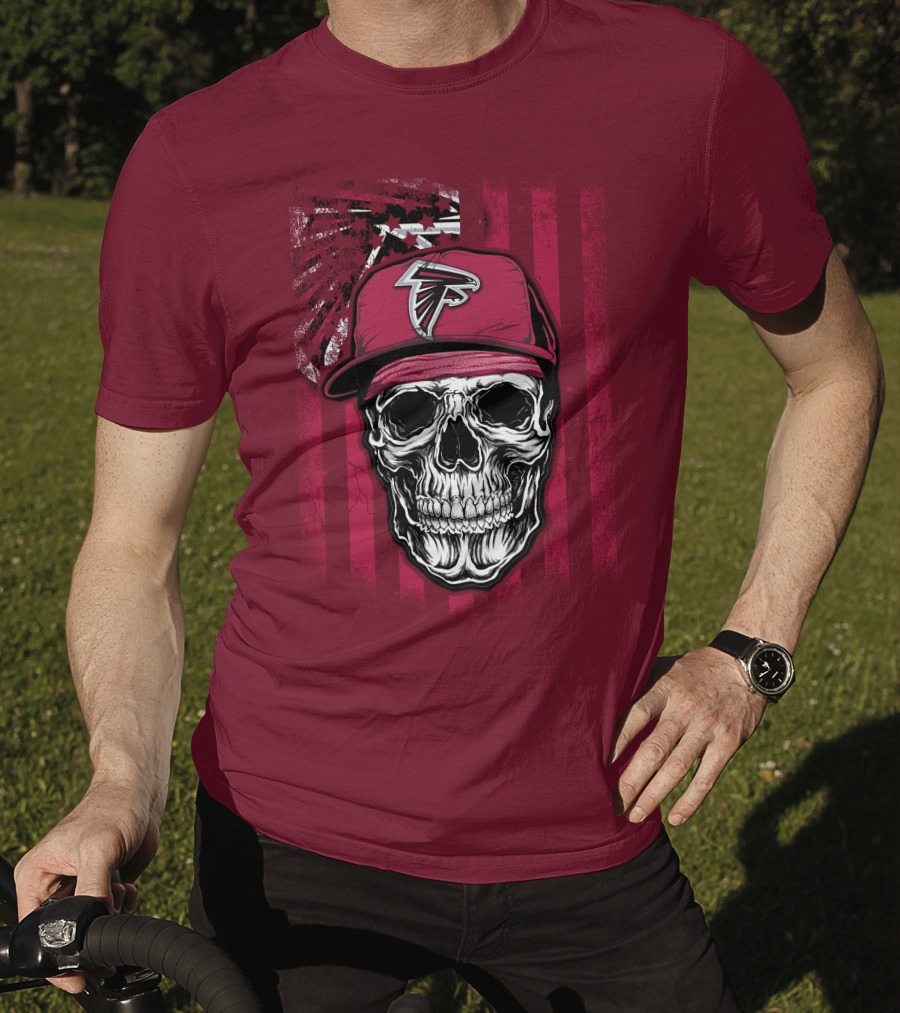 Skull V1 Atlanta Falcons Cap With Falcons Logo And Grunge Stripes T-Shirt