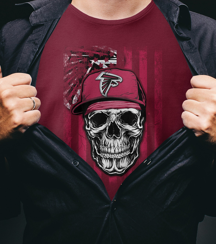 Skull V1 Atlanta Falcons Cap With Falcons Logo And Grunge Stripes T-Shirt