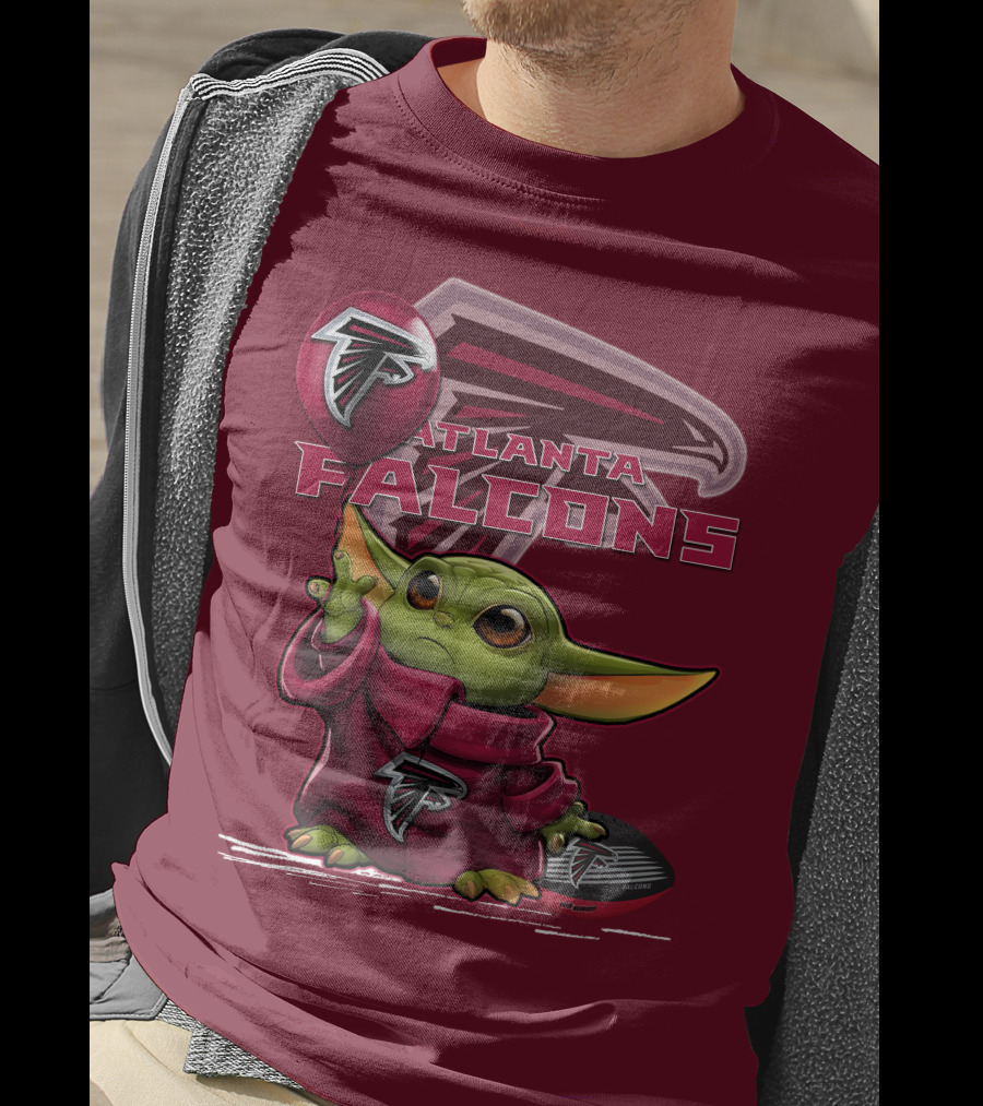 Baby Yoda Holding Atlanta Falcons Logo Balloon T-Shirt