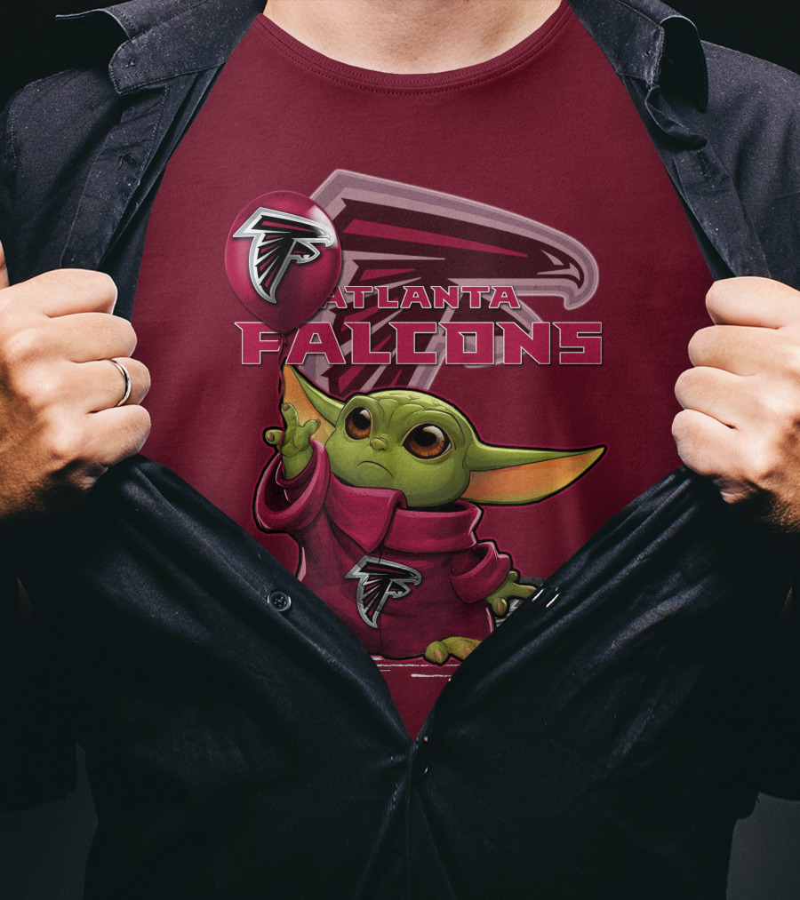 Baby Yoda Holding Atlanta Falcons Logo Balloon T-Shirt
