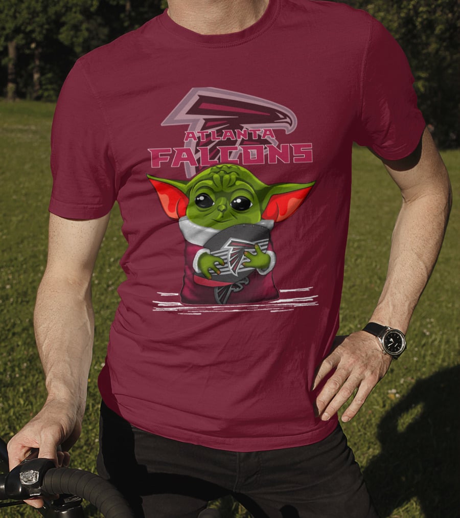 Yoda Holding Atlanta Falcons Football With Logo Background T-Shirt
