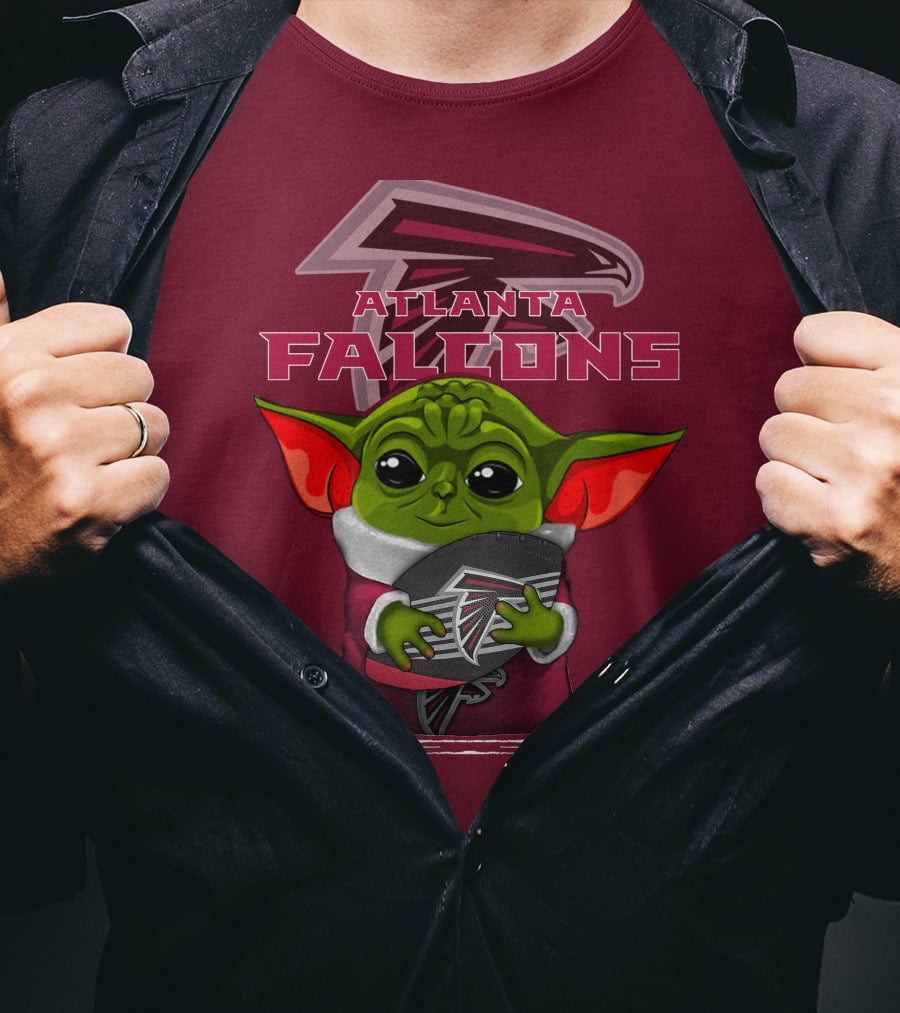 Yoda Holding Atlanta Falcons Football With Logo Background T-Shirt