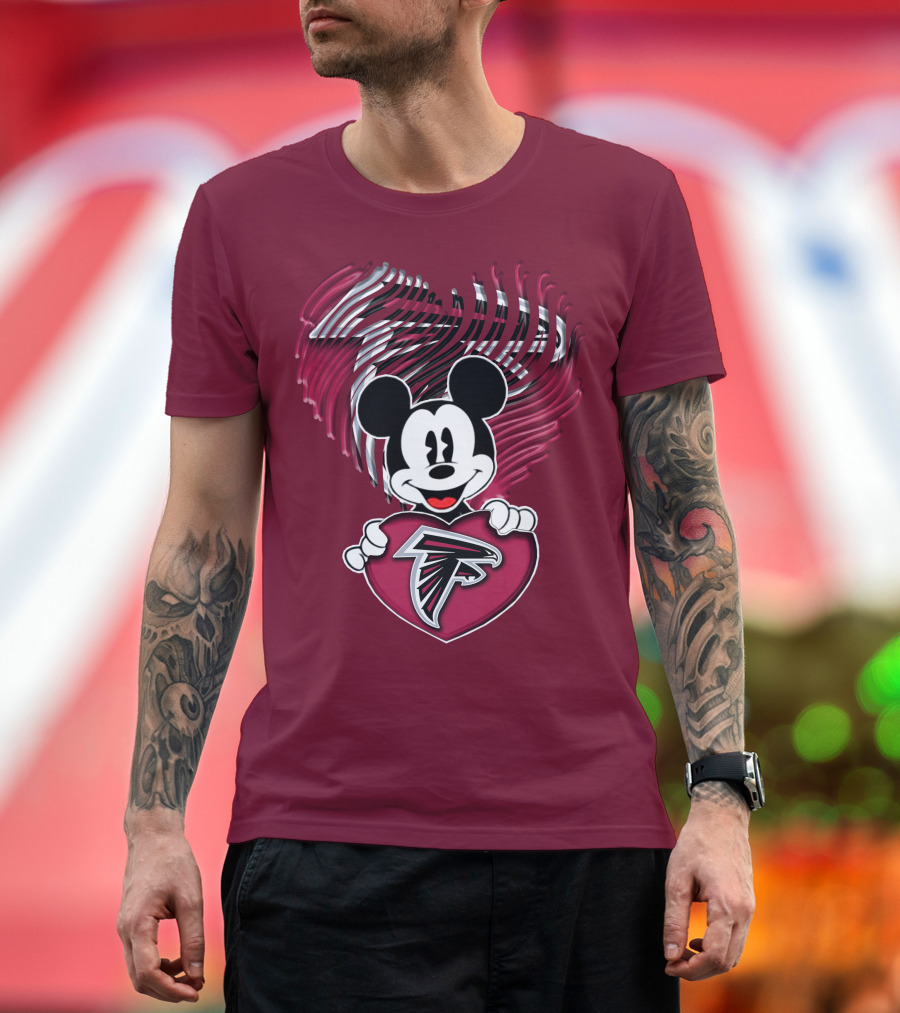 Mick Holding Atlanta Falcons Heart with Falcons Logo and Stylized T-Shirt