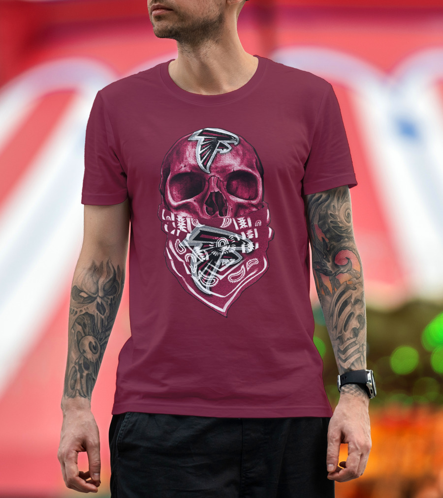 Skull with Atlanta Falcons Logos and Bandana T-Shirt